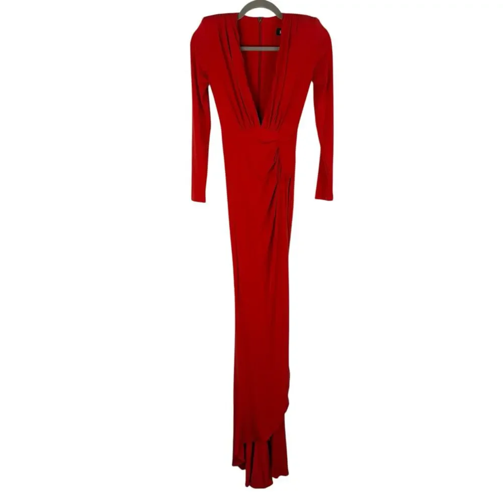 Nookie Farrah Gown Jersey Ruched Long Sleeve Party Formal Evening Prom Holiday S